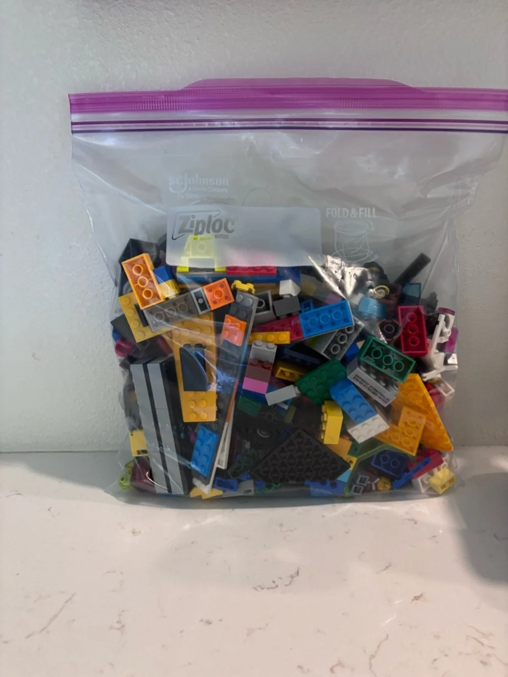 Lego Mixed Brick Bag - Yellow, Blue, Black, Gray, Pink, Green